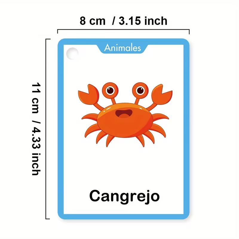 Spanish Vocabulary Learning Flashcards Words Cognitive Cards Educational for Preschool Kindergarten Language Learning Tools
