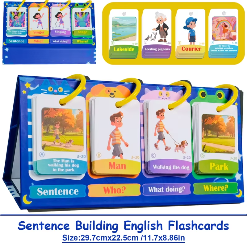 Sentence Building English Flashcards Who What Doing & Where Sentence Combinations Learning Cards Homeschool Teaching Resource