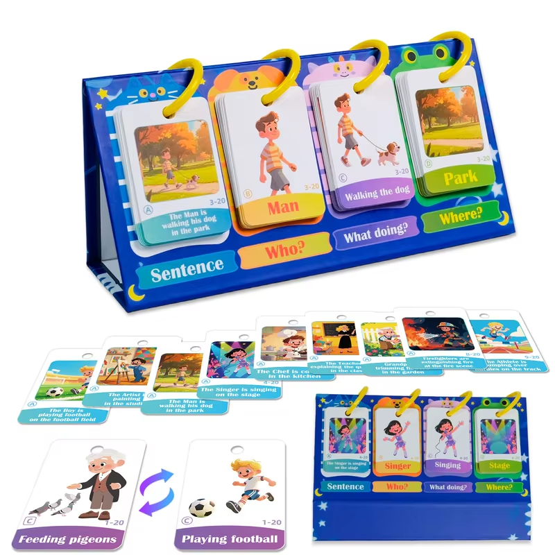 Sentence Building English Flashcards Who What Doing & Where Sentence Combinations Learning Cards Homeschool Teaching Resource