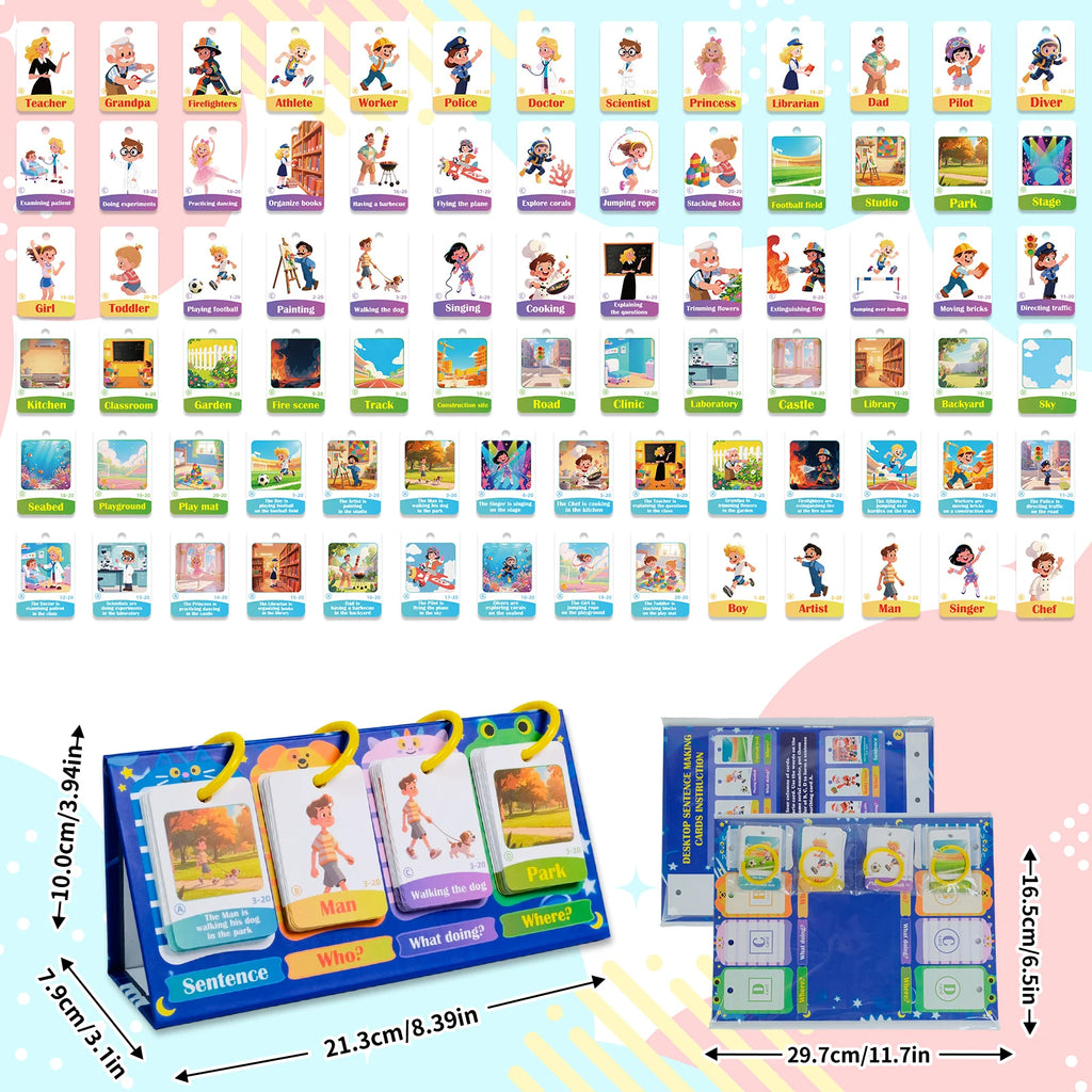 Sentence Building English Flashcards Who What Doing & Where Sentence Combinations Learning Cards Homeschool Teaching Resource